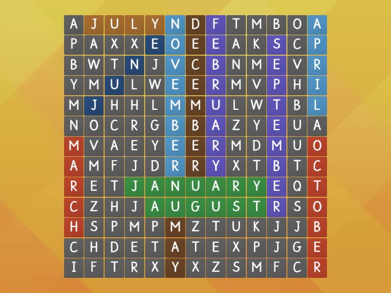 6to A Y B Months Of The Year - Wordsearch