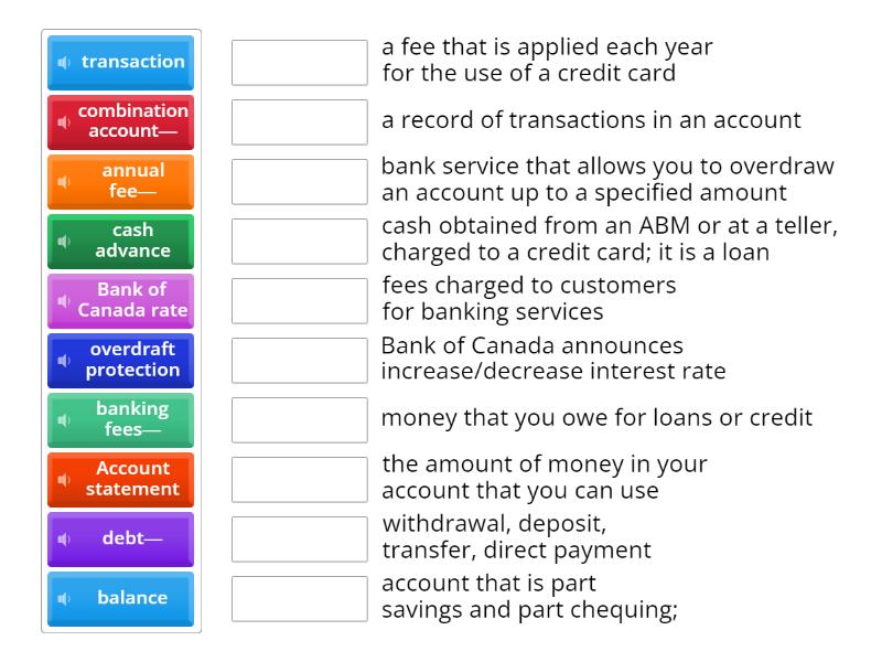 Banking Vocabulary - Match Up