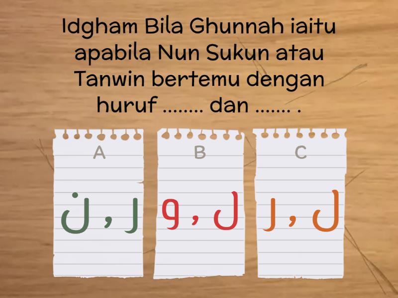 Hukum Tajuid Idgham Bila Ghunnah Quiz