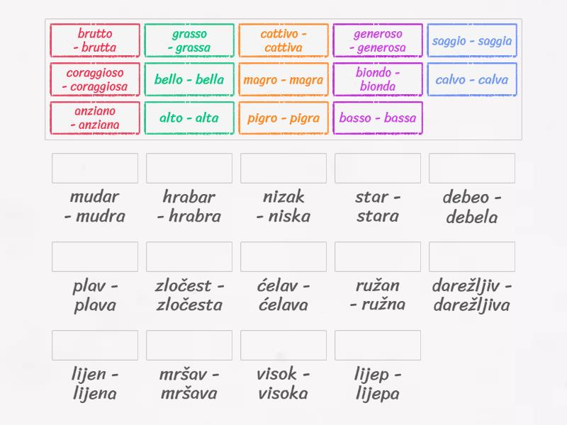 Pridjevi na -o i -a! A1 - 0 - Match up