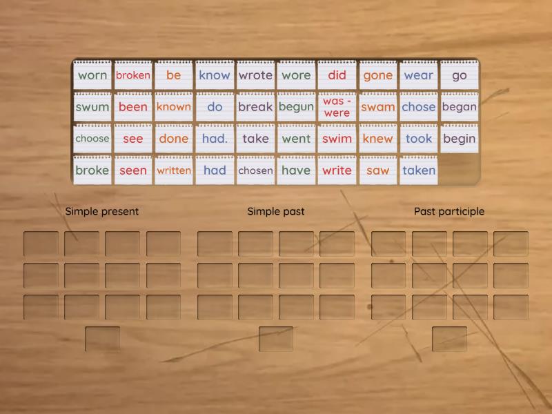 Simple past vs Past participle verbs - Group sort