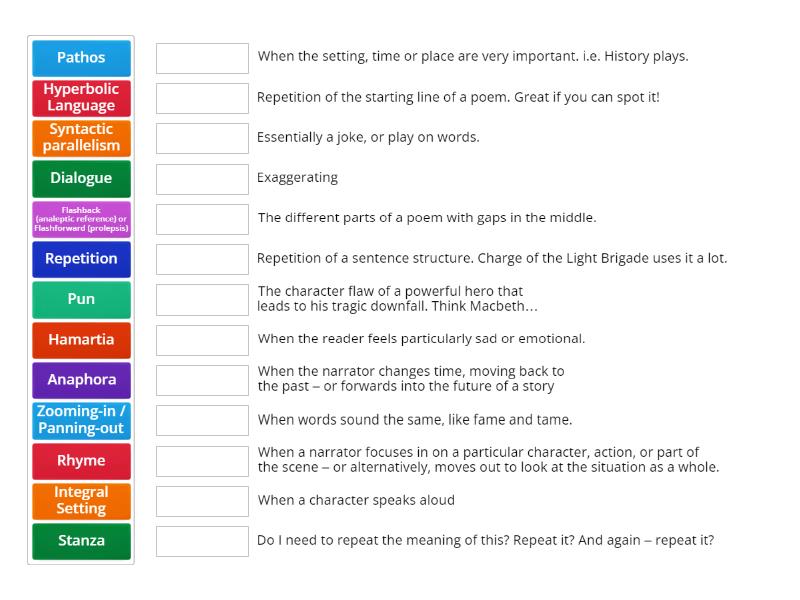 GCSE English Language Terminology part 5 - Match up