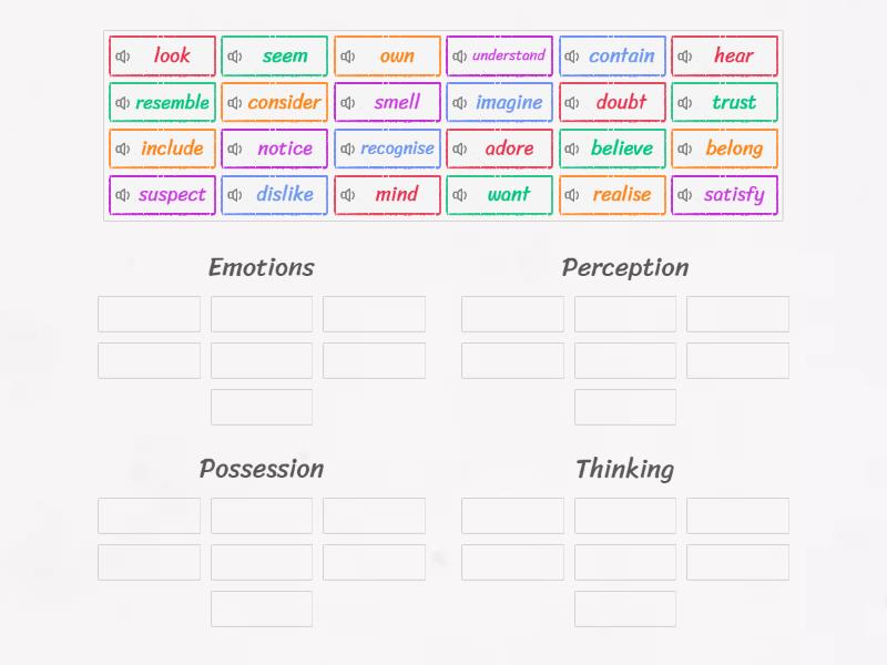 Stative Verbs - Ordenar por grupo