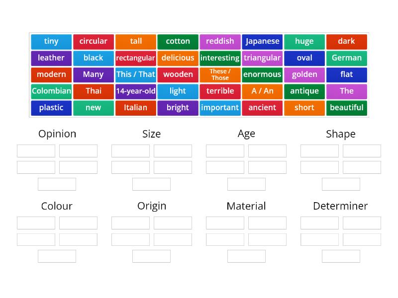 Order of Adjectives - Group sort