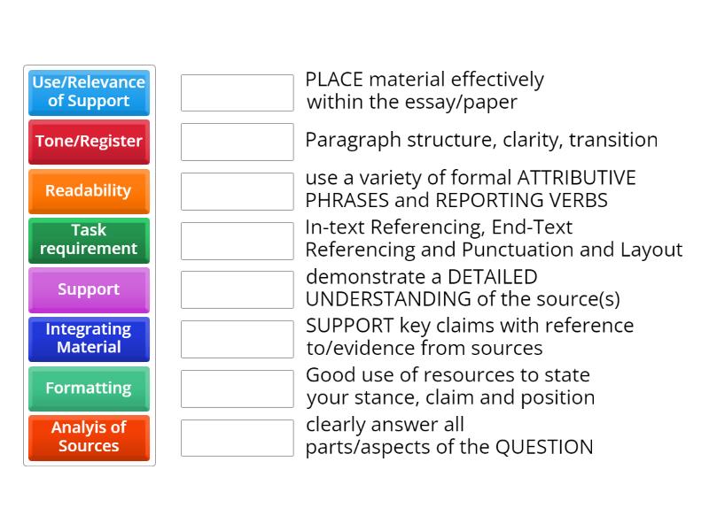 Criteria Glossary Task 1 - Match up