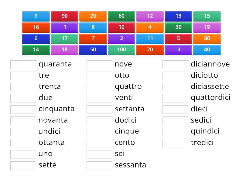 'i numeri' - Match up