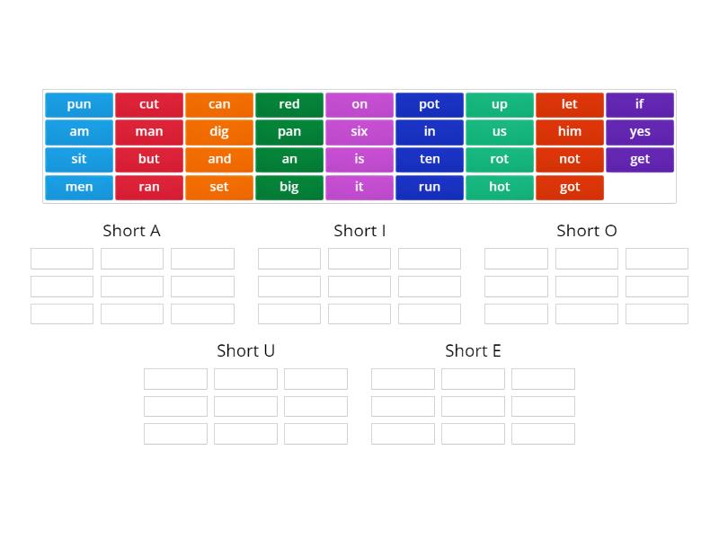 Lesson 15 Short Vowel Review Sort - Group sort