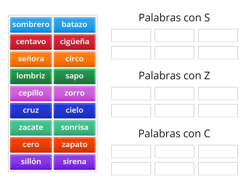 Palabras con S, C y Z - Group sort