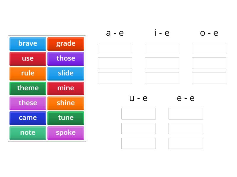 Jack McCarthy word sort vowel consonant e - Group sort