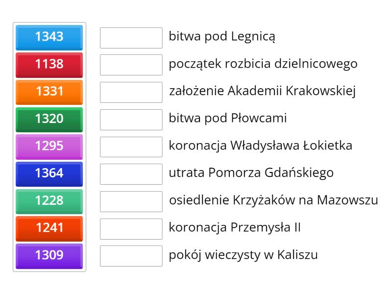 Daty Historia Klasa 4 Sp Podstawa 2017 Dzial 4 Historia- Rozbicie dzielnicowe, daty - Match up