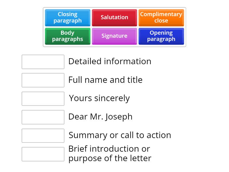 Understanding formal letter writing - Match up