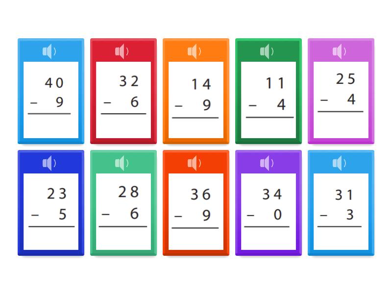 Two digit minus one digit subtraction mixed flip tiles