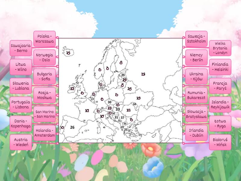 47 Państw Europy I Ich Stolice Geografia Kraje Europy i ich Stolice (zaznacz na mapie) - Rysunek z opisami
