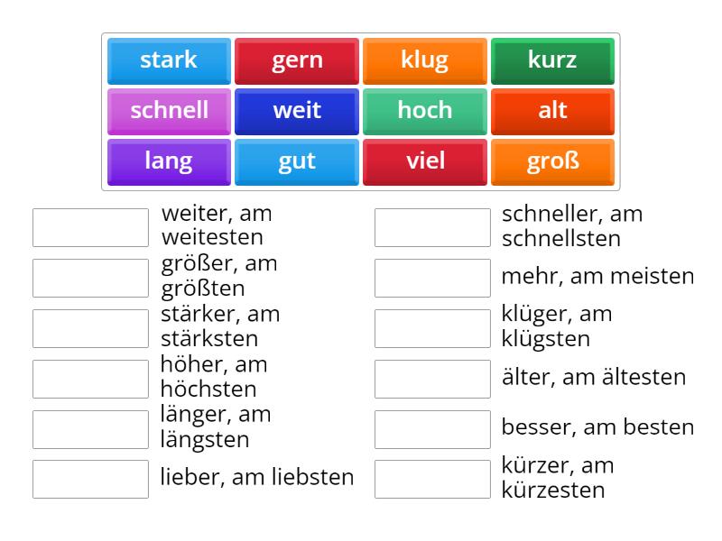 Adjektive - Steigerung (Komparativ, Superlativ) - Match up