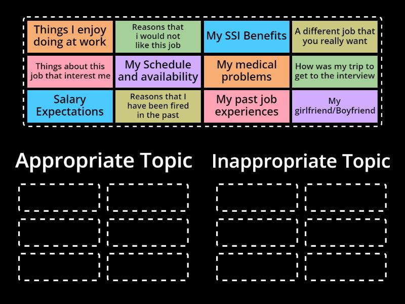 Job Interview Converation Topics - Group sort