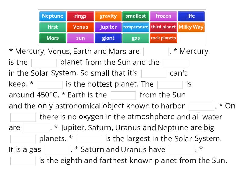 Solar System - Complete the sentence