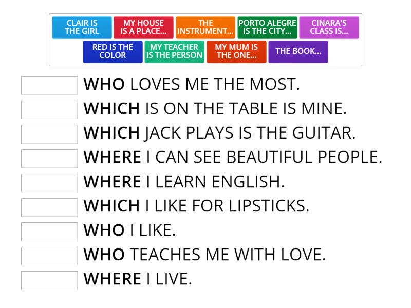 WHO, WHICH, WHERE? - Match up