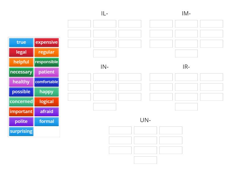 Gateway B1 Unit 3 Negative prefixes - group - Group sort