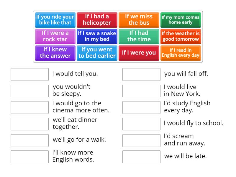 wordwall conditionals 1 and 2