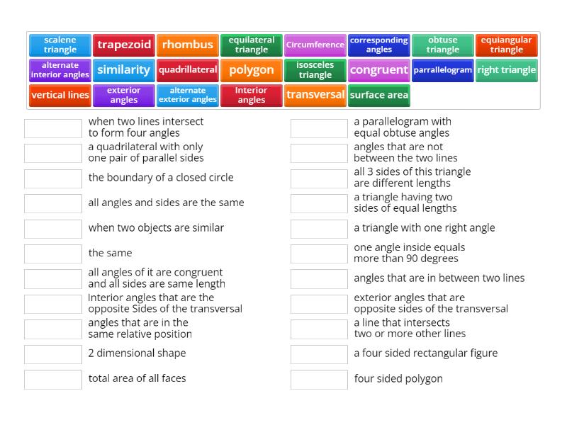 Geometry Vocabulary Match Up