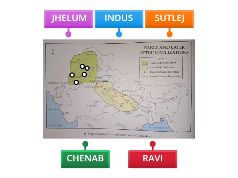 Rivers in the Early Vedic Civilization - Labelled diagram