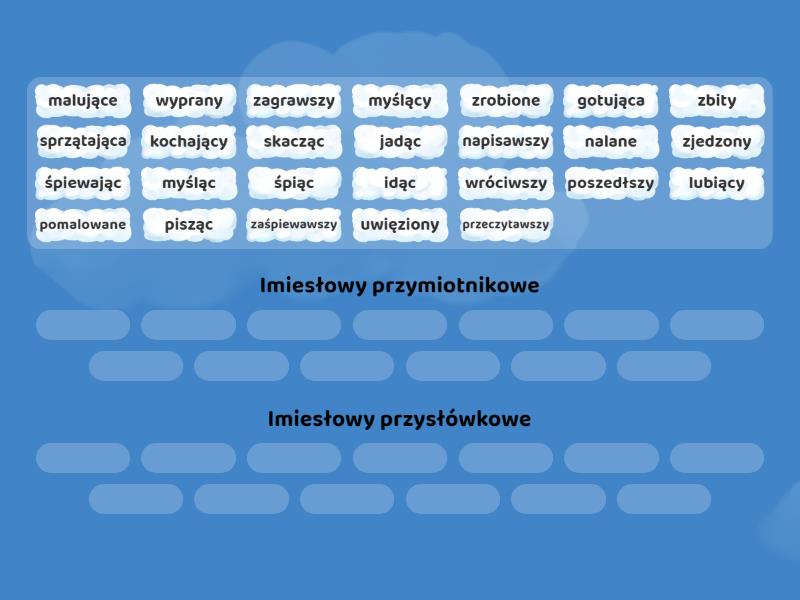 Imiesłowy Przymiotnikowe Imiesłowy przymiotnikowe i imiesłowy przysłówkowe - Posortuj