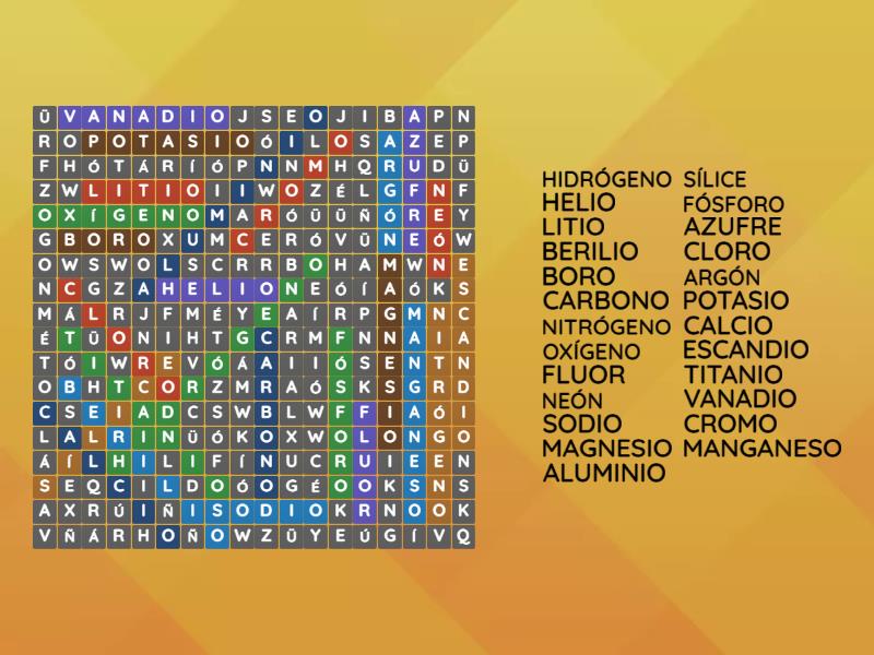 Sopa De Letras De Elementos Quimicos Wordsearch