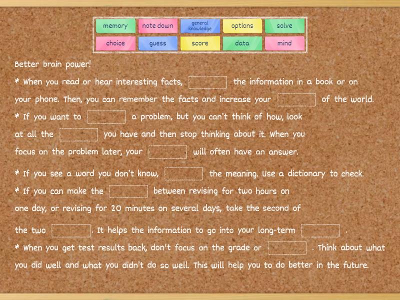 SPEAKOUT B1 - Unit 3: Vocabulary (knowledge) - Complete the sentence