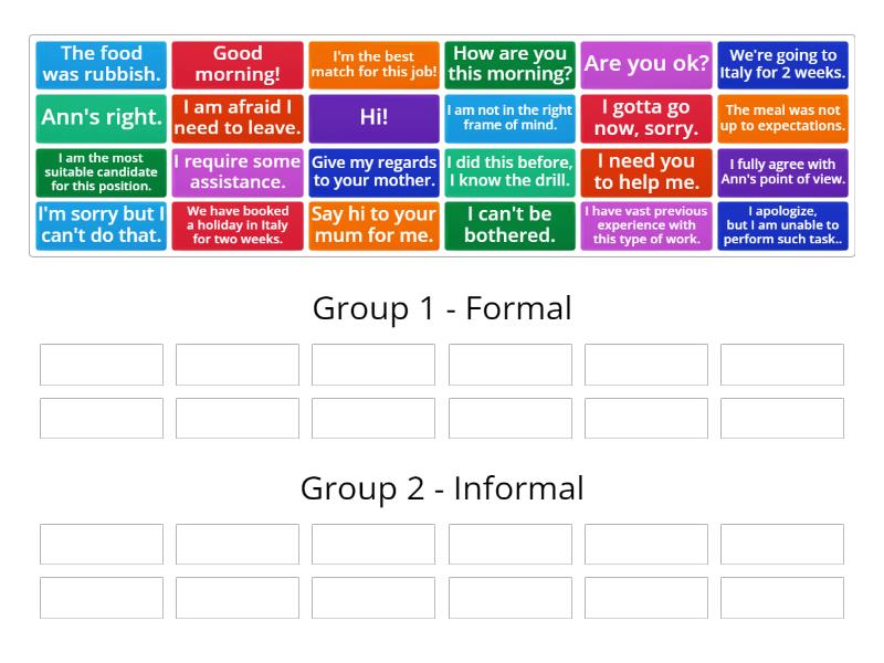 Formal and informal sentences - Group sort