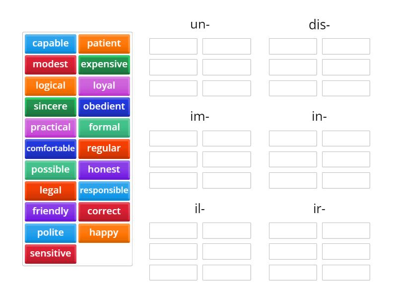 Negative prefixes Marta - Group sort