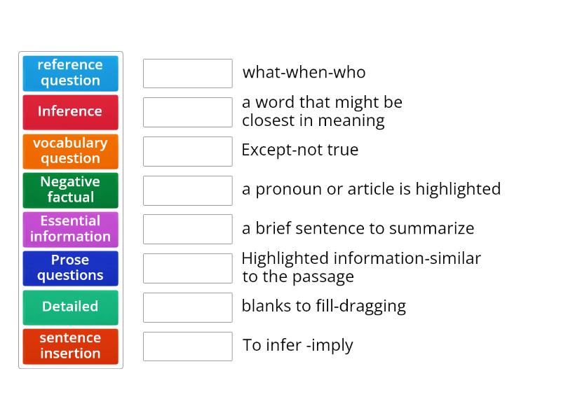 Toefl types of questions - Match up