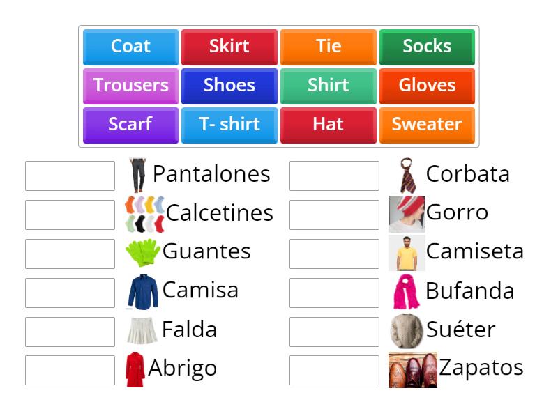 Clothes in English and Spanish - Match up