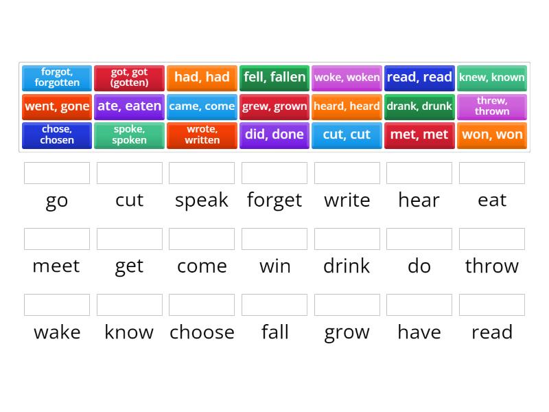Irregular verbs 3 (miscellaneous verbs) - - Match up