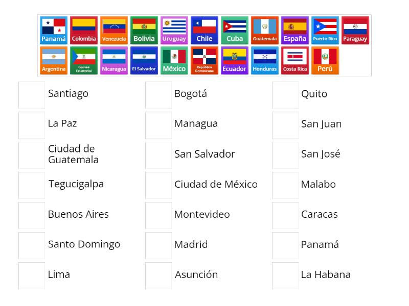 Países hispanohablantes y capitales - Match up