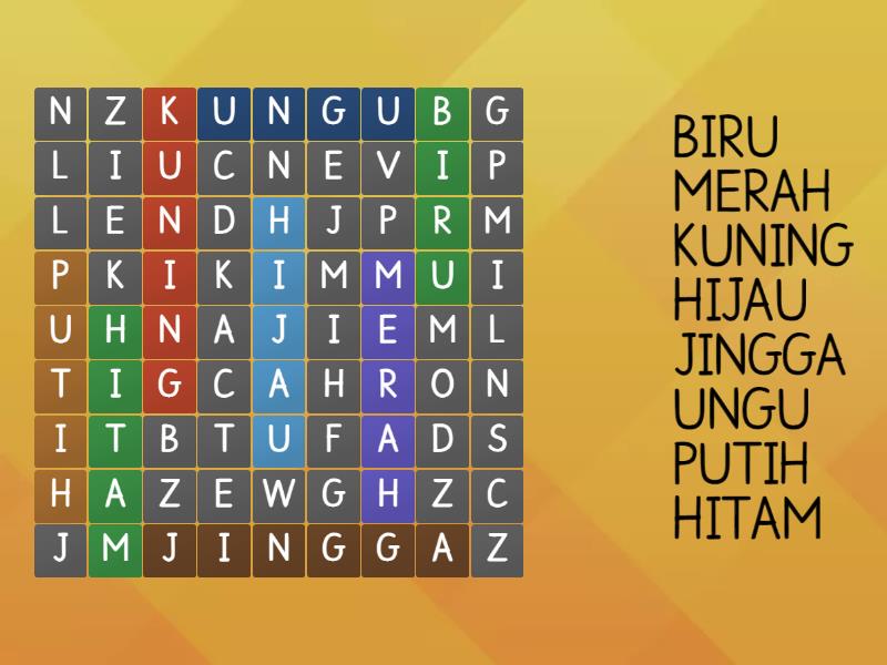 Kata Adjektif Warna Tahun 1 Wordsearch