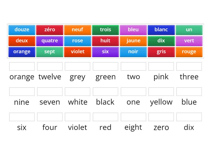 Les couleurs - nombres -12 - Match up