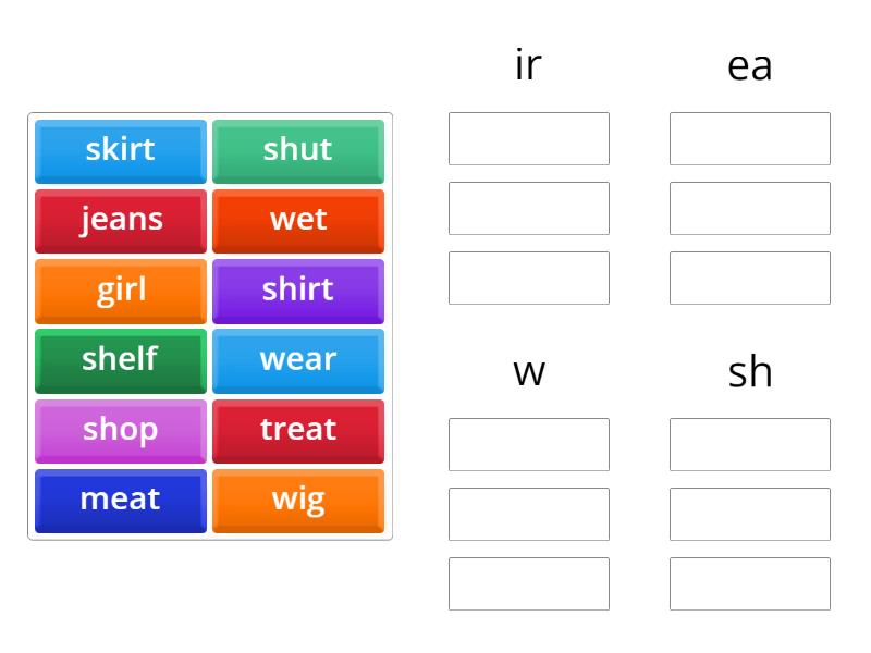 Phonics ir, ea, w, sh Smart Junior 2. Module 8a - Group sort