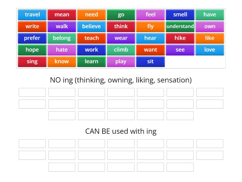 Verbs with and without ing - Group sort