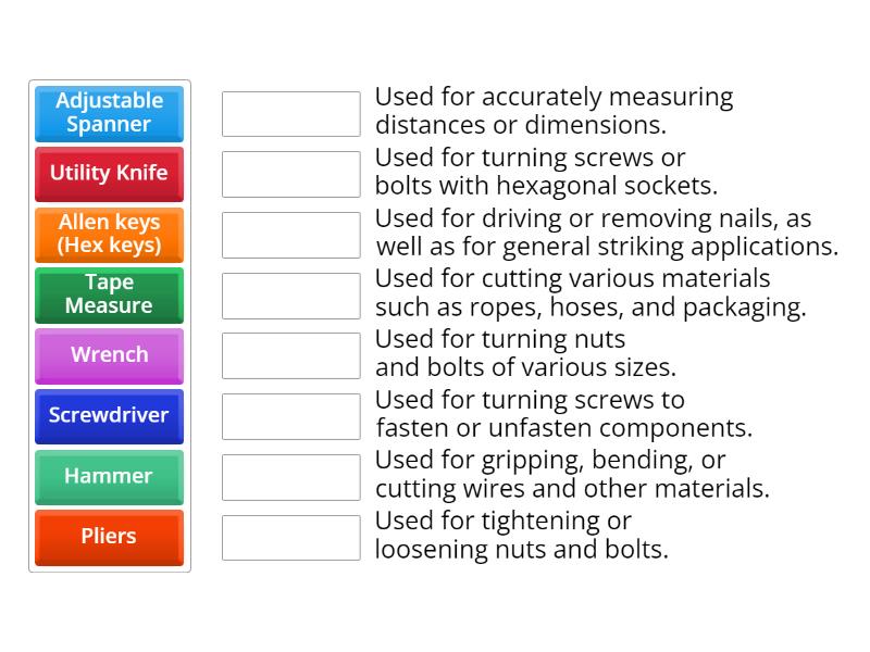 tools and their functions q 17 - Match up