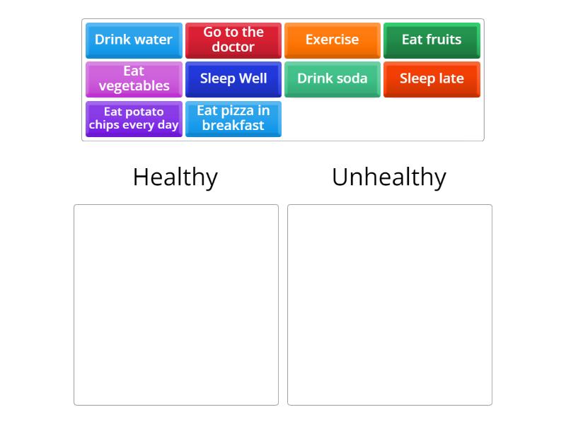 Healthy and unhealthy habits - Categorize