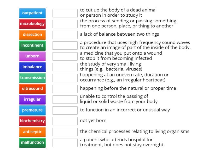 EFM Unit 1, Pg 8, Ex C: Prefixes in medical terminology - Match up