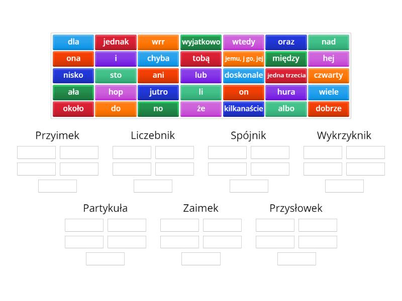 Sprawdzian Z Czesci Mowy Klasa 5 Angielski Czesci mowy - przyklady - Group sort