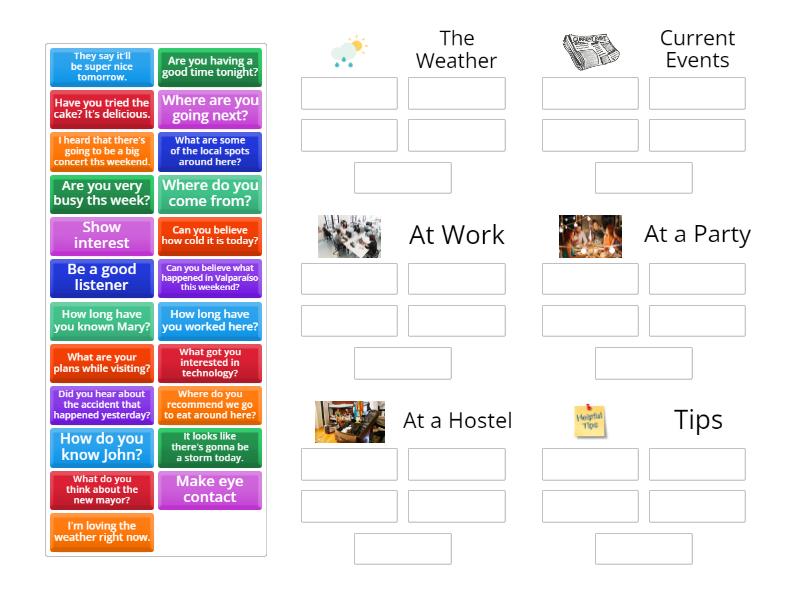 PD - Level 2 - Lesson 12: Small Talk - Activity 1 - Group sort
