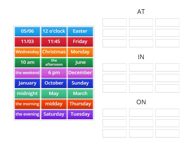 Prepositions of time - At-In-On - Group sort