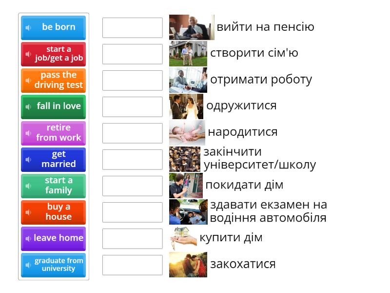 OETrainer B1 Unit 1 Vocabulary Stages of life - Match up