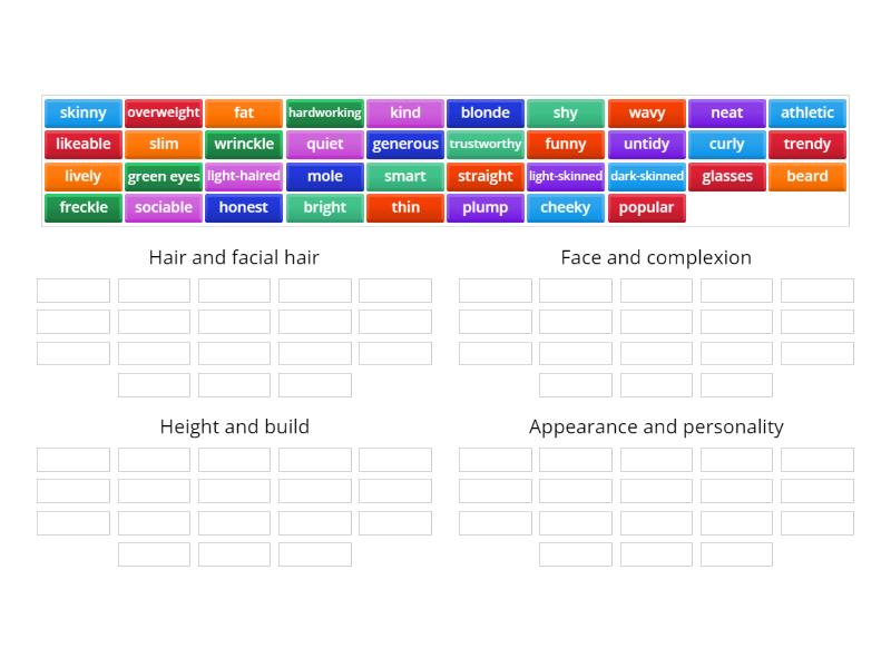 Appearance and personality - Group sort