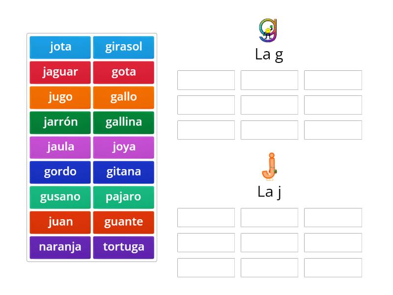 Palabras con g y j - Group sort