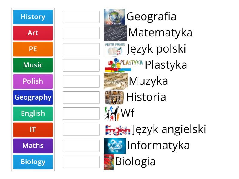 Przedmioty Szkolne - Angielski - Połącz W Pary