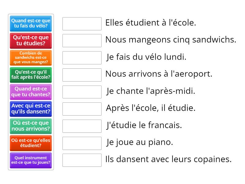 Question / Reponse - Les questions interrogatives - Match up