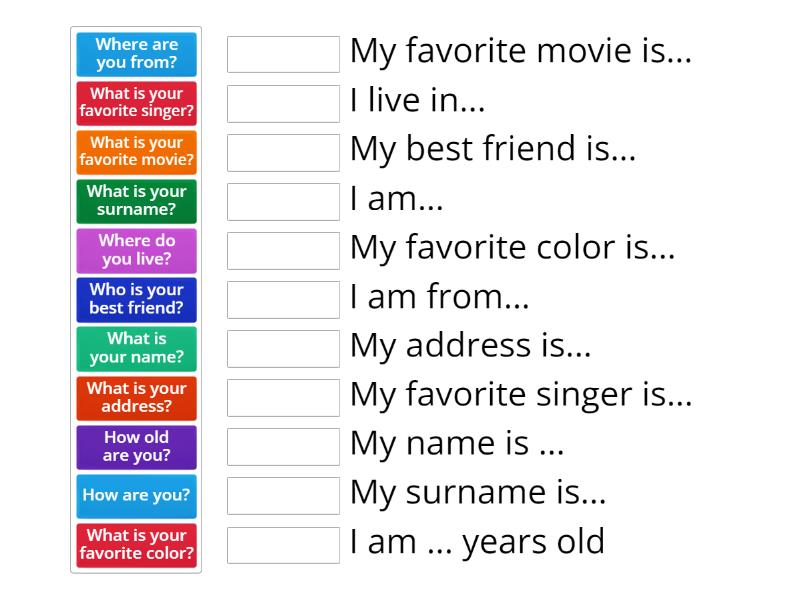 Personal Questions - Match up
